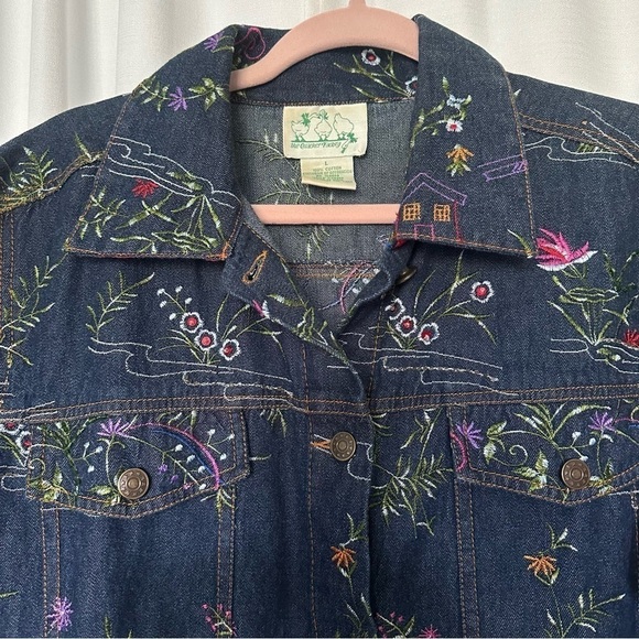 Quacker Factory Jacket Embroidered Floral Blue Denim Jean Trucker Women's Size L - Picture 4 of 13